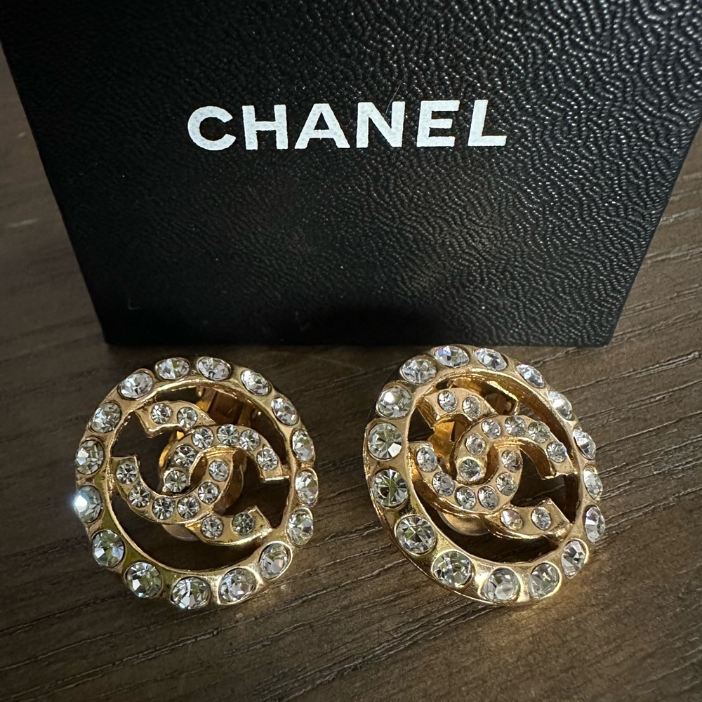 CHANEL Gold & Crystal Earrings